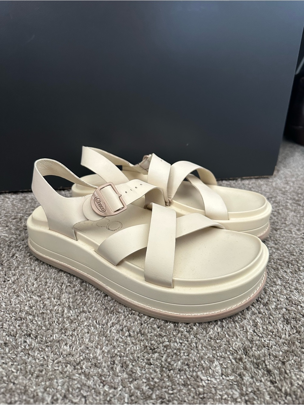 Chaco Cream Platform Sandals with Crossover Straps